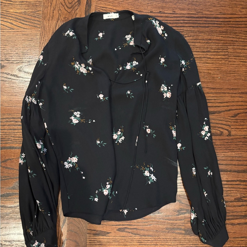 A.L.C. Black Floral Blouse